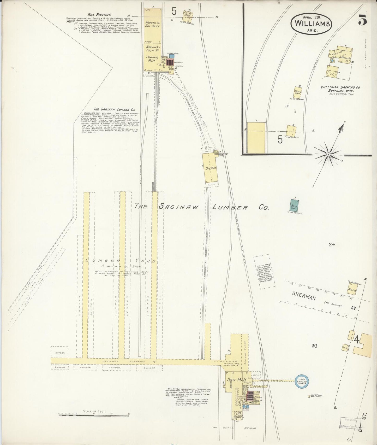 Sanborn Fire Insurance Map from Williams, Coconino County, Arizona (1898), Sheet #0005 - Historic Sanborn Fire Insurance Map Print, vintage old map wall art, antique decor, genealogy gift, Arizona Arizona map