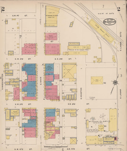 Sanborn Fire Insurance Map from McGregor, McLennan County, Texas (1922), Sheet #0002 - Historic Sanborn Fire Insurance Map Print, vintage old map wall art, antique decor, genealogy gift, Texas Texas map