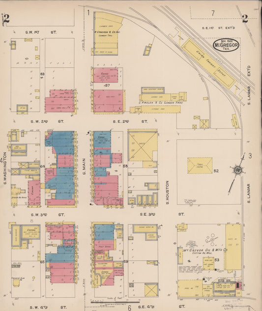 Sanborn Fire Insurance Map from McGregor, McLennan County, Texas (1922), Sheet #0002 - Historic Sanborn Fire Insurance Map Print, vintage old map wall art, antique decor, genealogy gift, Texas Texas map