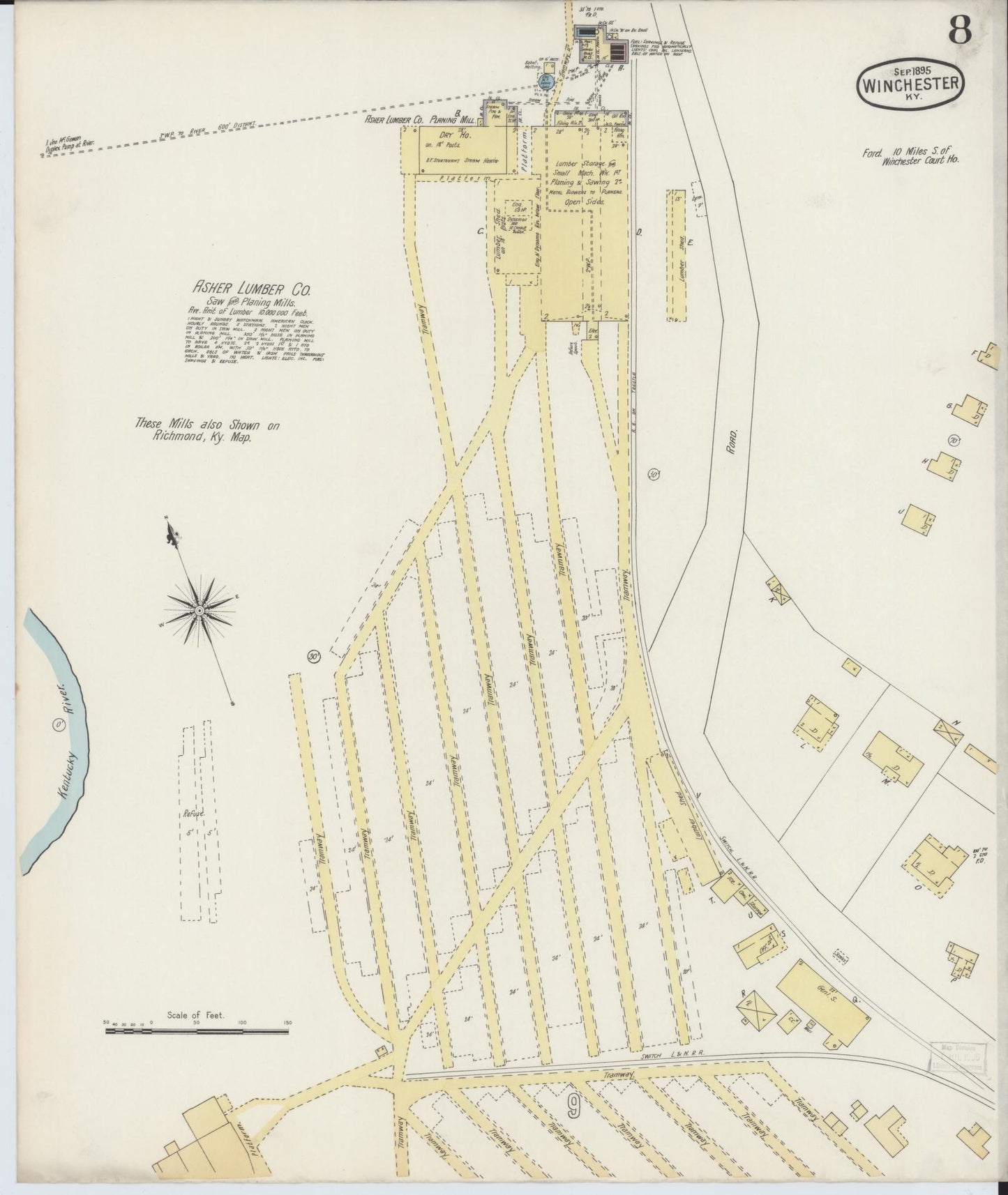 Sanborn Fire Insurance Map from Winchester, Clark County, Kentucky (1895), Sheet #0008 - Complete Map Set gallery image, historic Sanborn map, vintage wall art, Kentucky Kentucky