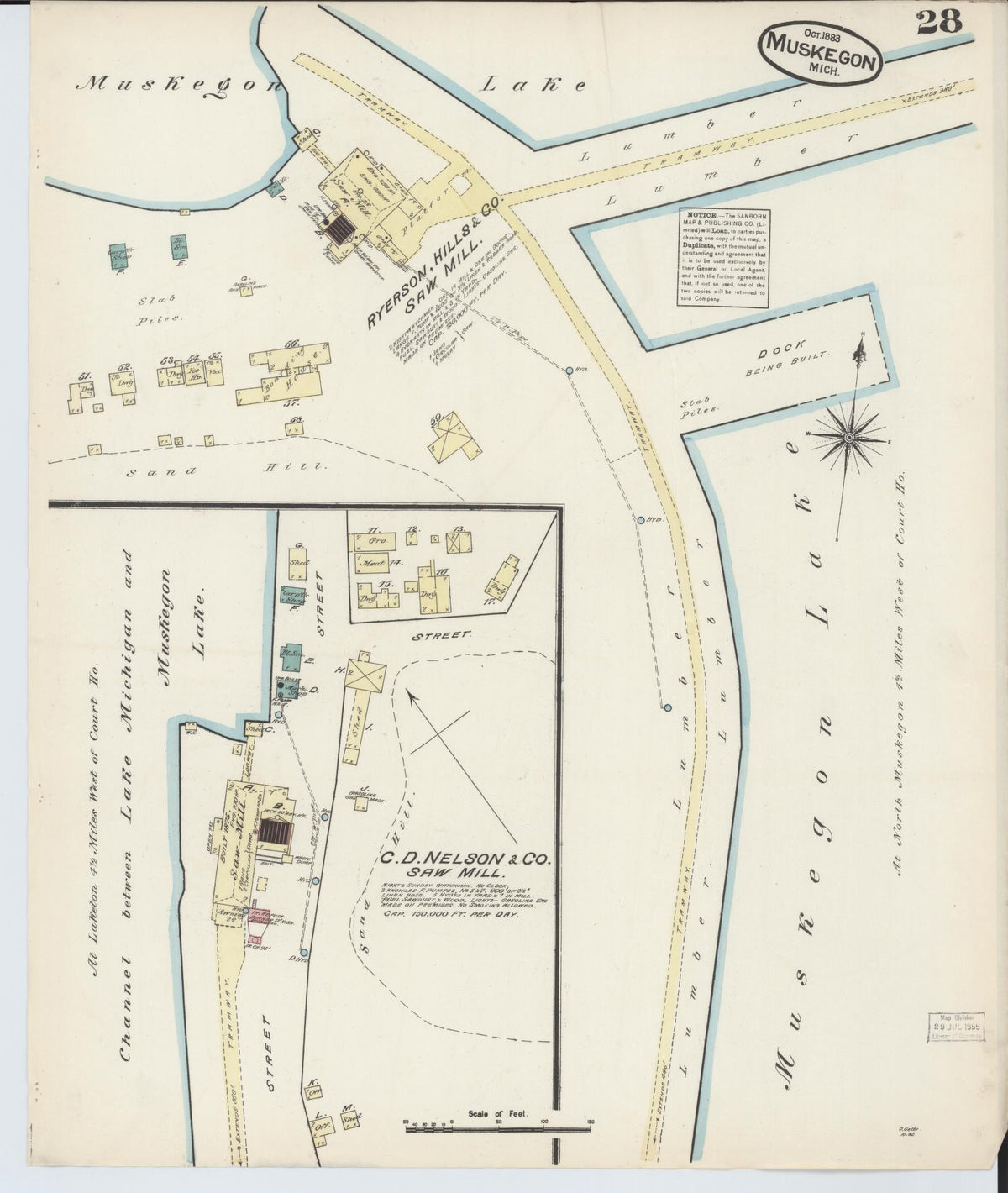 Sanborn Fire Insurance Map from Muskegon, Muskegon County, Michigan (1883), Sheet #0028 - Historic Sanborn Fire Insurance Map Print, vintage old map wall art, antique decor, genealogy gift, Michigan Michigan map