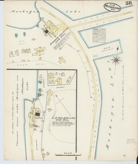 Sanborn Fire Insurance Map from Muskegon, Muskegon County, Michigan (1883), Sheet #0028 - Historic Sanborn Fire Insurance Map Print, vintage old map wall art, antique decor, genealogy gift, Michigan Michigan map