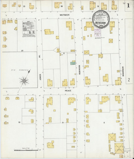 Sanborn Fire Insurance Map from Waynesboro, Burke County, Georgia (1901), Sheet #0001 - Complete Map Set gallery image, historic Sanborn map, vintage wall art, Georgia Georgia