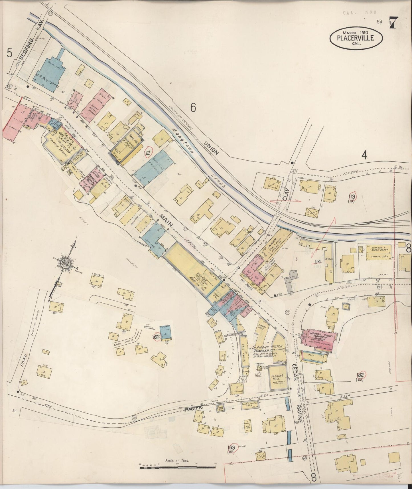 Sanborn Fire Insurance Map from Placerville, El Dorado County, California (1940), Sheet #0007 - Complete Map Set gallery image, historic Sanborn map, vintage wall art, California California