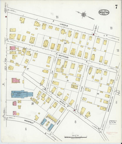 Sanborn Fire Insurance Map from Webster, Worcester County, Massachusetts (1920), Sheet #0007 - Historic Sanborn Fire Insurance Map Print, vintage old map wall art, antique decor, genealogy gift, Massachusetts Massachusetts map
