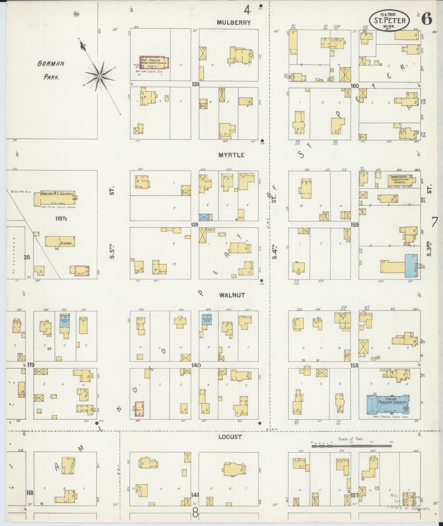 Sanborn Fire Insurance Map from Saint Peter, Nicollet County, Minnesota (1900), Sheet #0006 - Complete Map Set gallery image, historic Sanborn map, vintage wall art, Minnesota Minnesota
