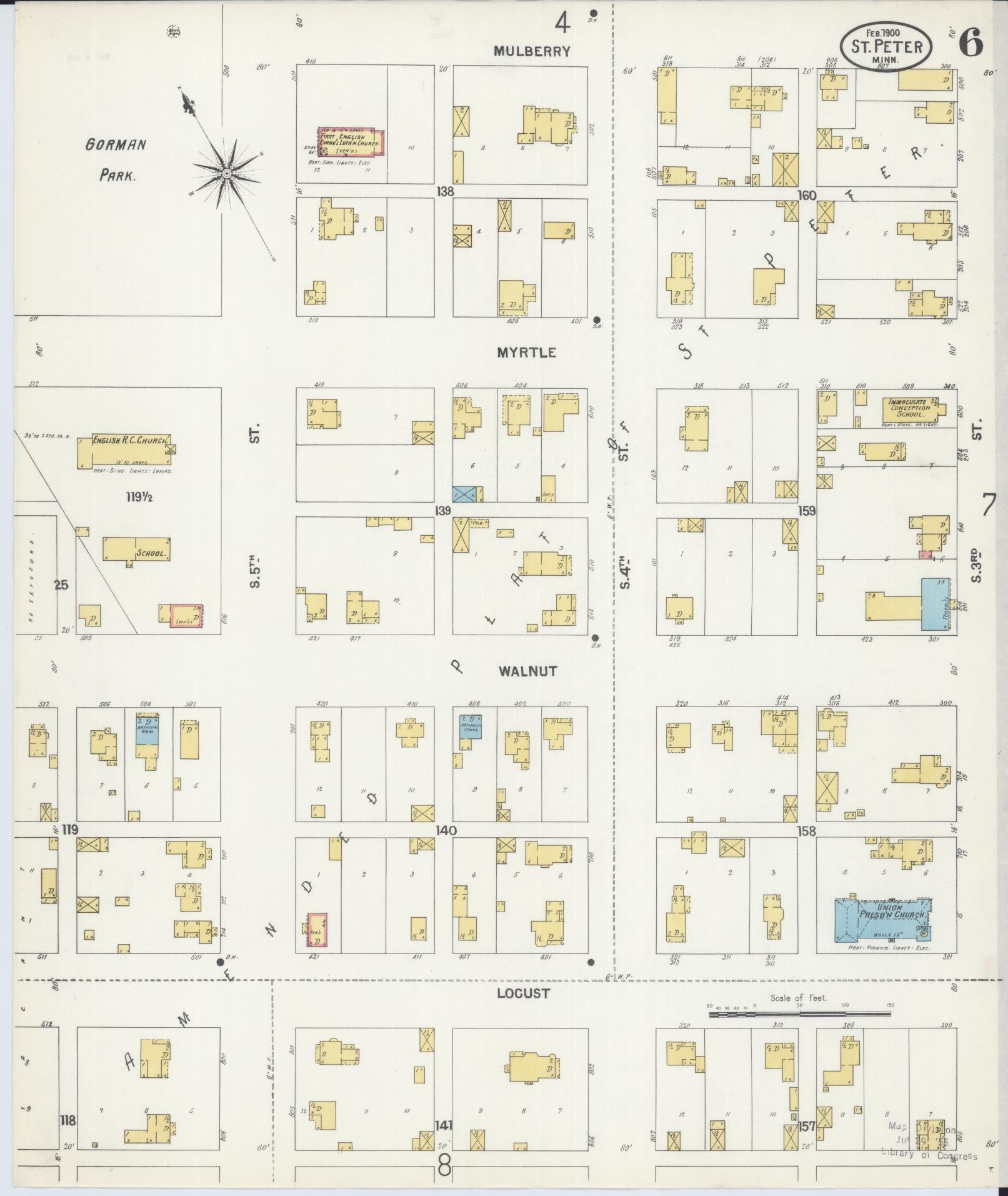 Sanborn Fire Insurance Map from Saint Peter, Nicollet County, Minnesota (1900), Sheet #0006 - Complete Map Set gallery image, historic Sanborn map, vintage wall art, Minnesota Minnesota