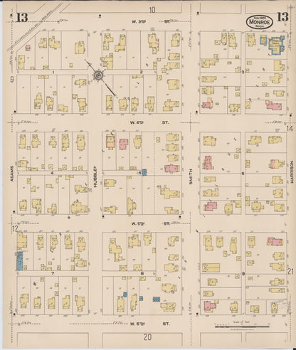 Sanborn Fire Insurance Map from Monroe, Monroe County, Michigan (1922), Sheet #0013 - Historic Sanborn Fire Insurance Map Print, vintage old map wall art, antique decor, genealogy gift, Michigan Michigan map