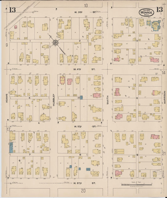Sanborn Fire Insurance Map from Monroe, Monroe County, Michigan (1922), Sheet #0013 - Historic Sanborn Fire Insurance Map Print, vintage old map wall art, antique decor, genealogy gift, Michigan Michigan map