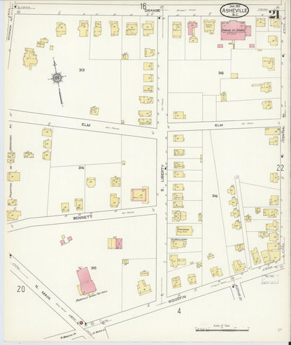 Sanborn Fire Insurance Map from Asheville, Buncombe County, North Carolina (1913), Sheet #0021 - Historic Sanborn Fire Insurance Map Print, vintage old map wall art, antique decor, genealogy gift, North Carolina North Carolina map