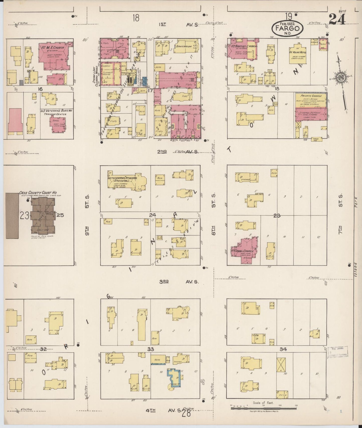 Sanborn Fire Insurance Map from Fargo, Cass County, North Dakota (1922), Sheet #0024 - Historic Sanborn Fire Insurance Map Print, vintage old map wall art, antique decor, genealogy gift, North Dakota North Dakota map