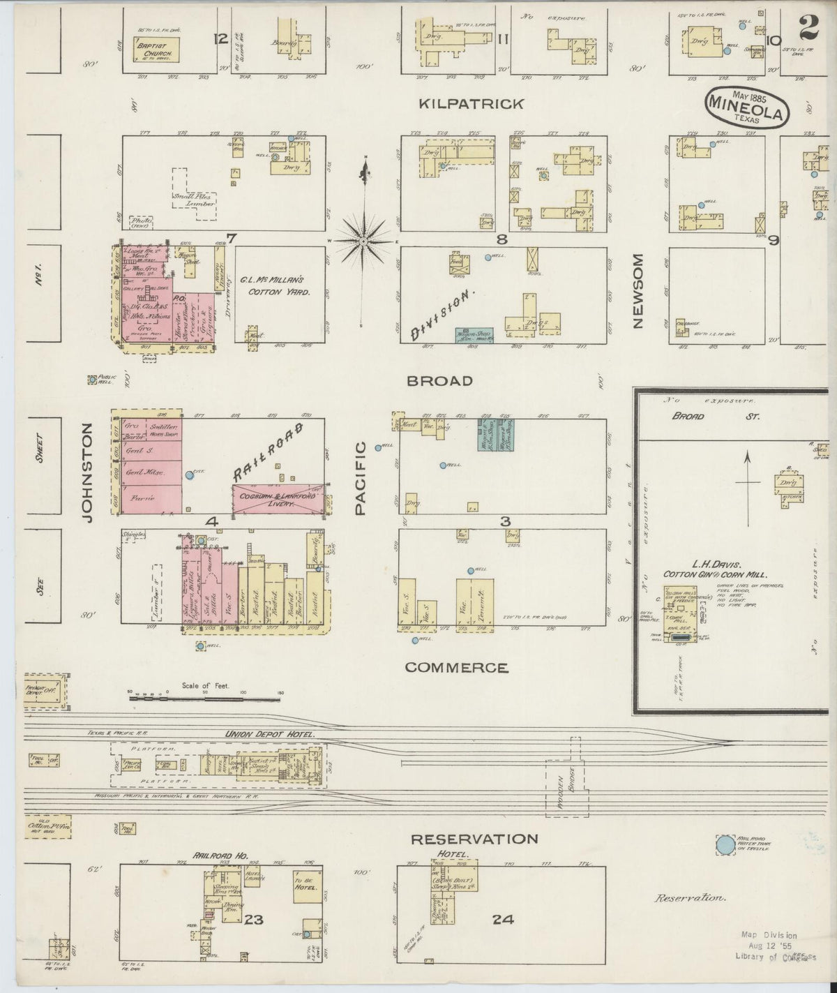 Sanborn Fire Insurance Map from Mineola, Wood County, Texas (1885), Sheet #0002 - Complete Map Set gallery image, historic Sanborn map, vintage wall art, Texas Texas