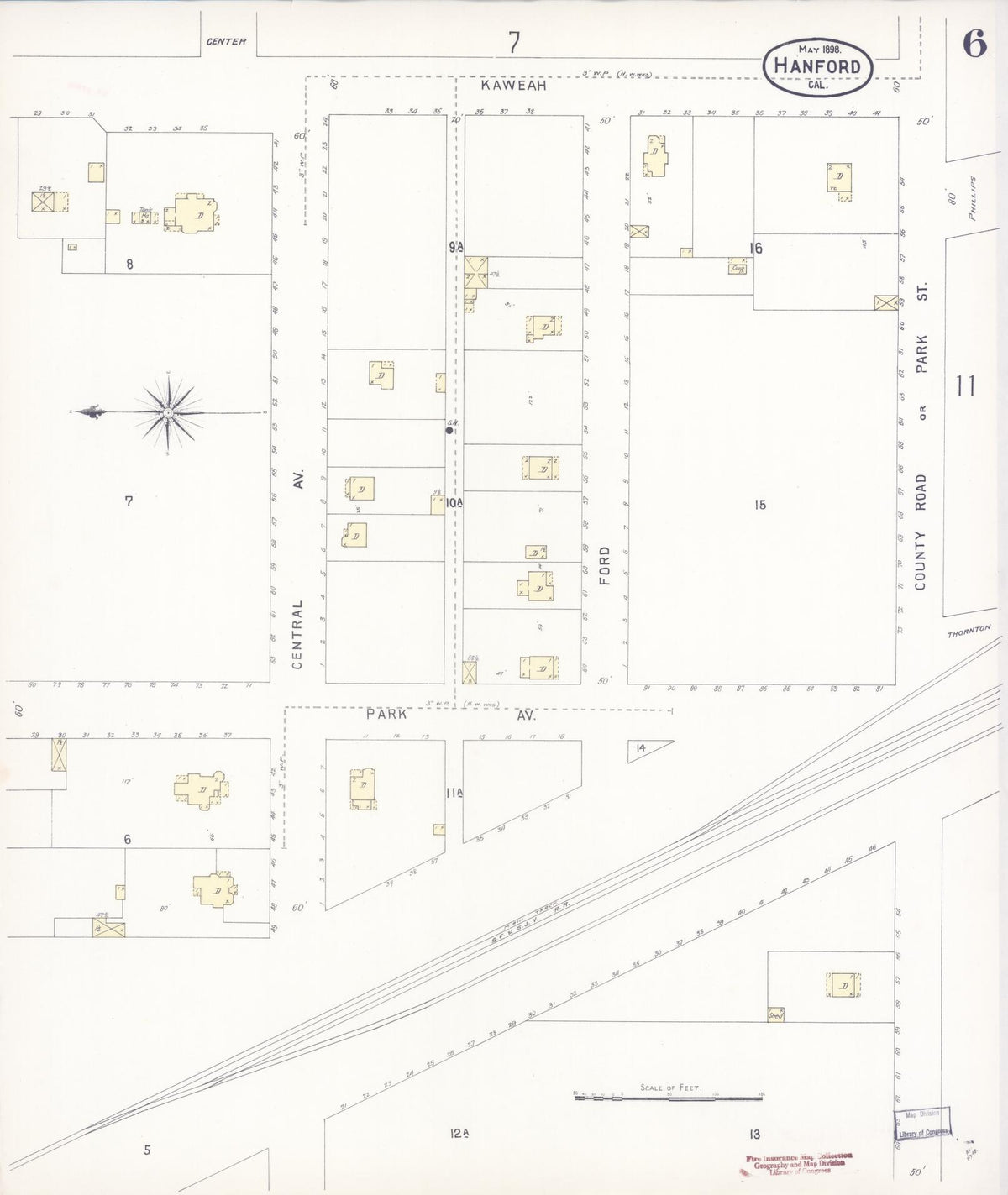 Sanborn Fire Insurance Map from Hanford, Kings County, California (1898), Sheet #0006 - Complete Map Set gallery image, historic Sanborn map, vintage wall art, California California