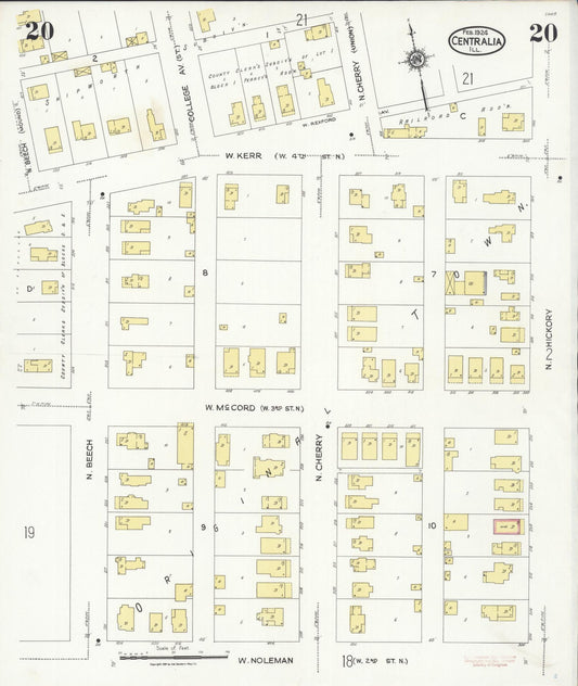 Sanborn Fire Insurance Map from Centralia, Marion, Clinton, Jefferson, and Washington Counties, Illinois (1924), Sheet #0020 - Historic Sanborn Fire Insurance Map Print, vintage old map wall art, antique decor, genealogy gift, Illinois Illinois map