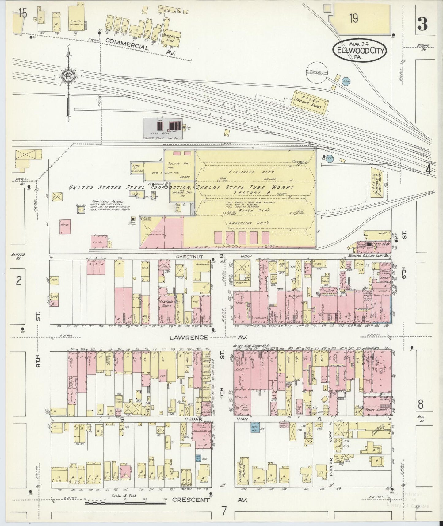 Sanborn Fire Insurance Map from Ellwood City, Lawrence County, Pennsylvania (1914), Sheet #0003 - Historic Sanborn Fire Insurance Map Print, vintage old map wall art, antique decor, genealogy gift, Pennsylvania Pennsylvania map