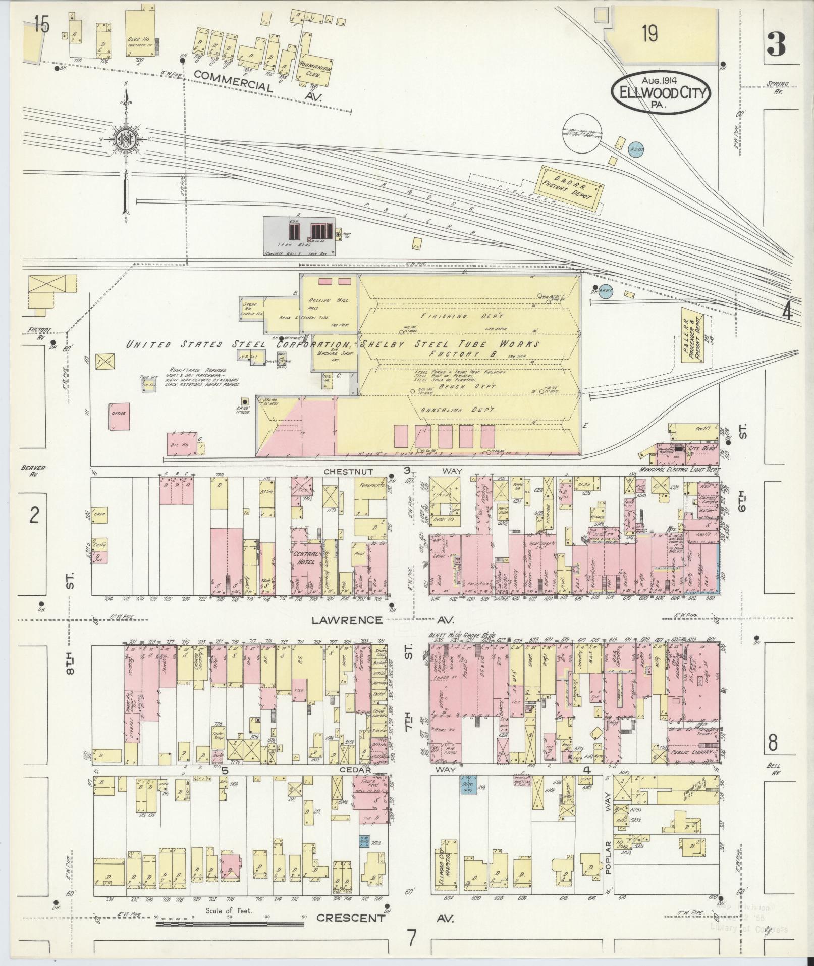 Sanborn Fire Insurance Map from Ellwood City, Lawrence County, Pennsylvania (1914), Sheet #0003 - Historic Sanborn Fire Insurance Map Print, vintage old map wall art, antique decor, genealogy gift, Pennsylvania Pennsylvania map