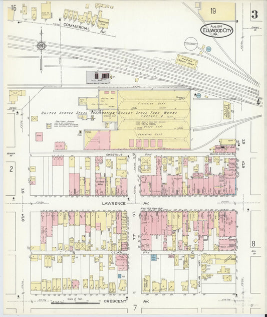 Sanborn Fire Insurance Map from Ellwood City, Lawrence County, Pennsylvania (1914), Sheet #0003 - Historic Sanborn Fire Insurance Map Print, vintage old map wall art, antique decor, genealogy gift, Pennsylvania Pennsylvania map