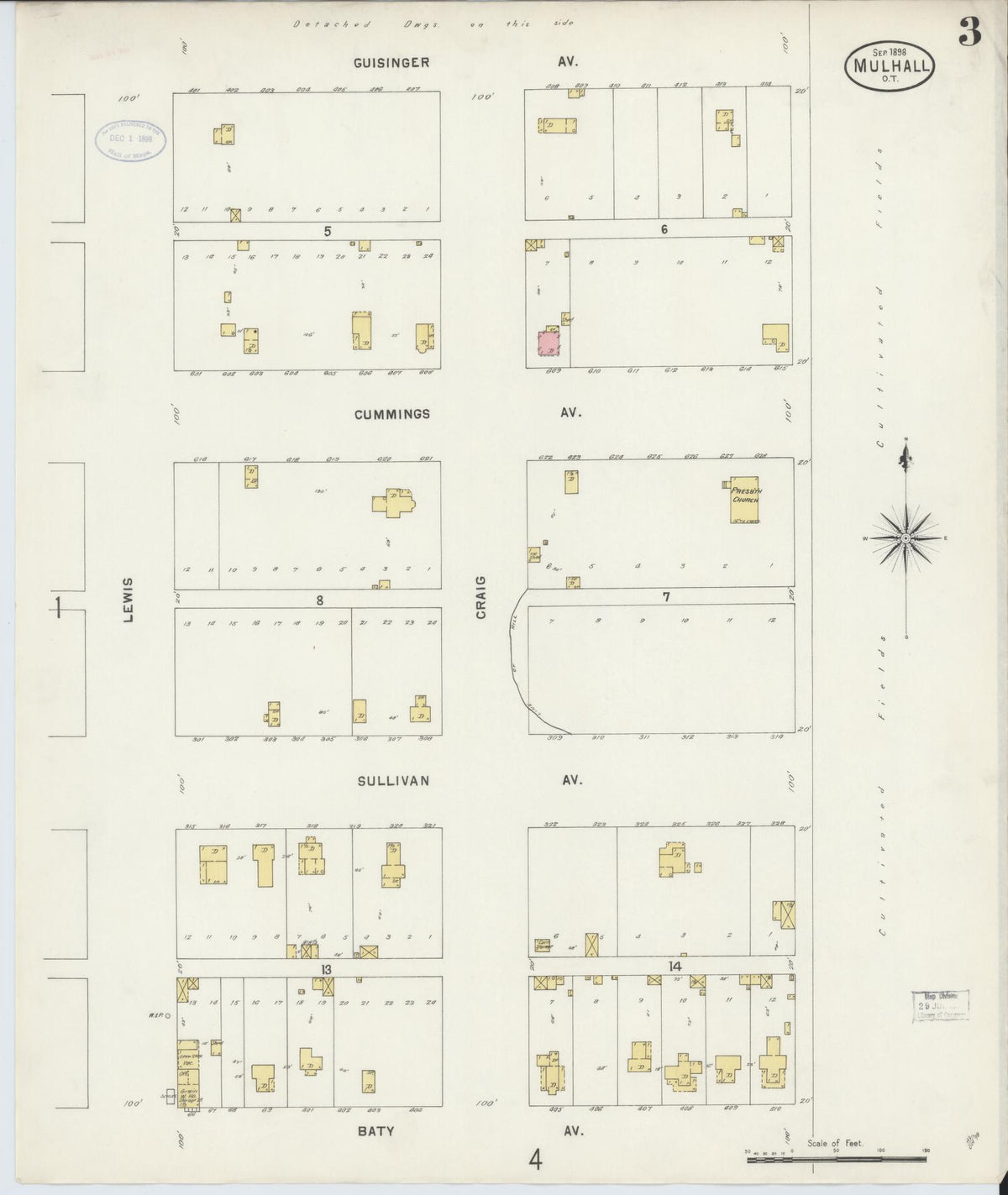 Sanborn Fire Insurance Map from Mulhall, Logan County, Oklahoma (1898), Sheet #0003 - Historic Sanborn Fire Insurance Map Print, vintage old map wall art, antique decor, genealogy gift, Oklahoma Oklahoma map