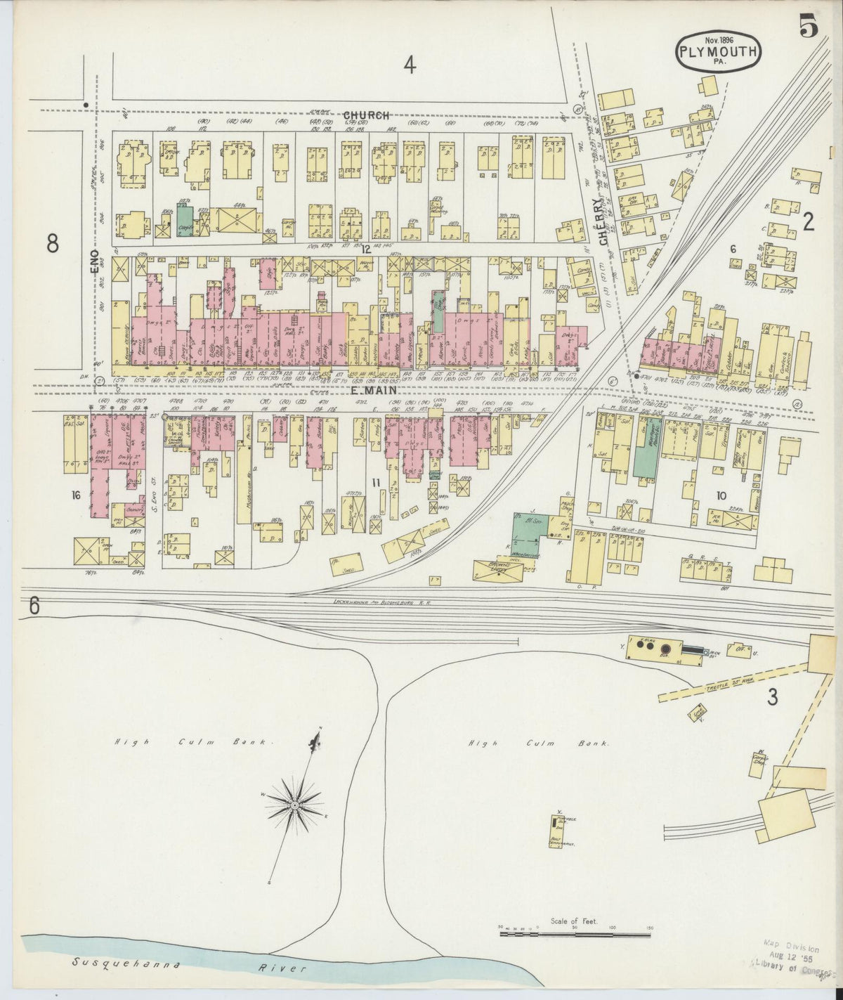 Sanborn Fire Insurance Map from Plymouth, Luzerne County, Pennsylvania (1896), Sheet #0005 - Historic Sanborn Fire Insurance Map Print, vintage old map wall art, antique decor, genealogy gift, Pennsylvania Pennsylvania map