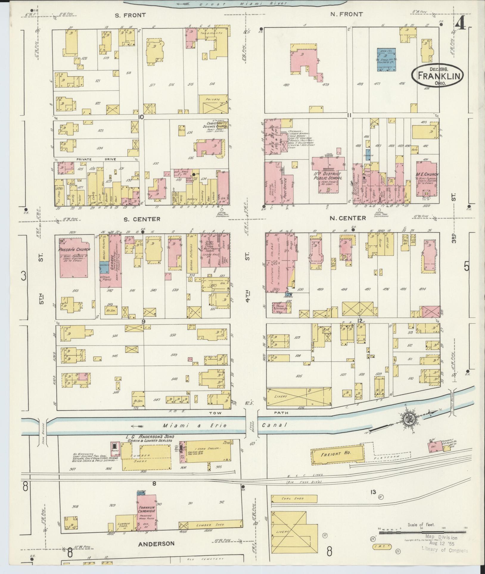 Sanborn Fire Insurance Map from Franklin, Warren County, Ohio (1916), Sheet #0004 - Historic Sanborn Fire Insurance Map Print, vintage old map wall art, antique decor, genealogy gift, Ohio Ohio map
