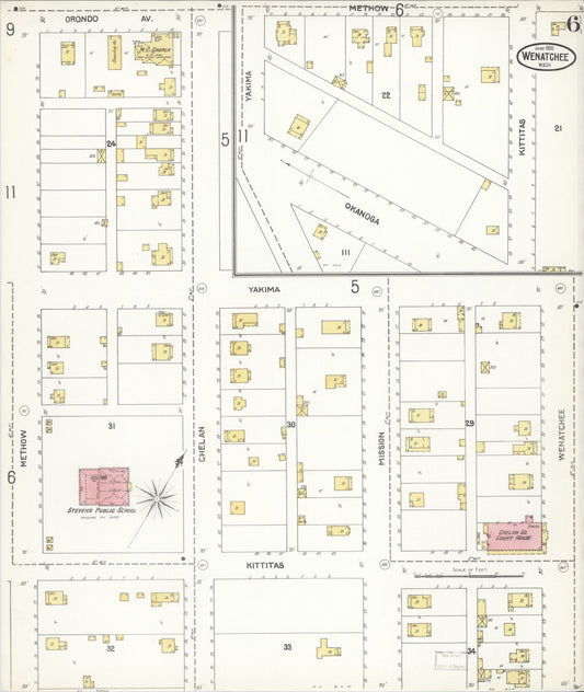 Sanborn Fire Insurance Map from Wenatchee, Chelan County, Washington (1905), Sheet #0006 - Historic Sanborn Fire Insurance Map Print, vintage old map wall art, antique decor, genealogy gift, Washington Washington map