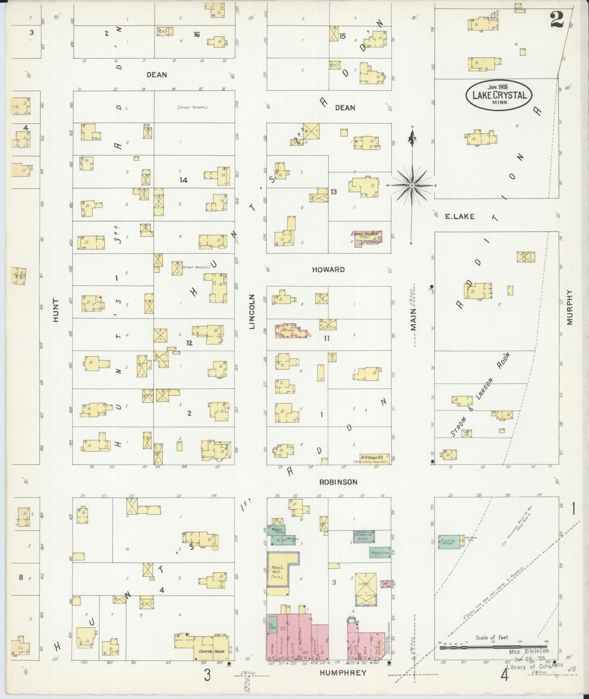Sanborn Fire Insurance Map from Lake Crystal, Blue Earth County, Minnesota (1908), Sheet #0002 - Historic Sanborn Fire Insurance Map Print, vintage old map wall art, antique decor, genealogy gift, Minnesota Minnesota map