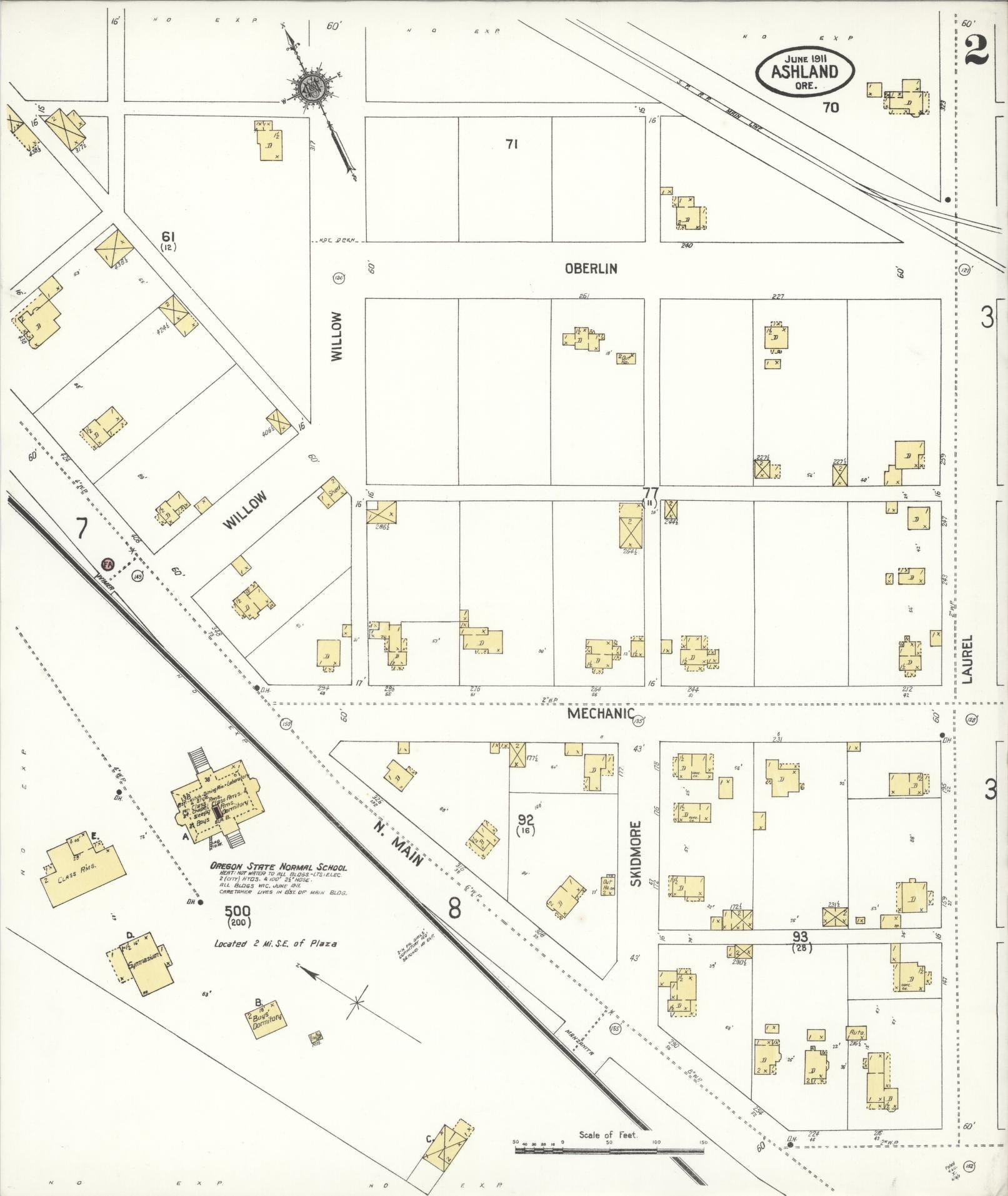 Sanborn Fire Insurance Map from Ashland, Jackson County, Oregon (1911), Sheet #0002 - Historic Sanborn Fire Insurance Map Print, vintage old map wall art, antique decor, genealogy gift, Oregon Oregon map