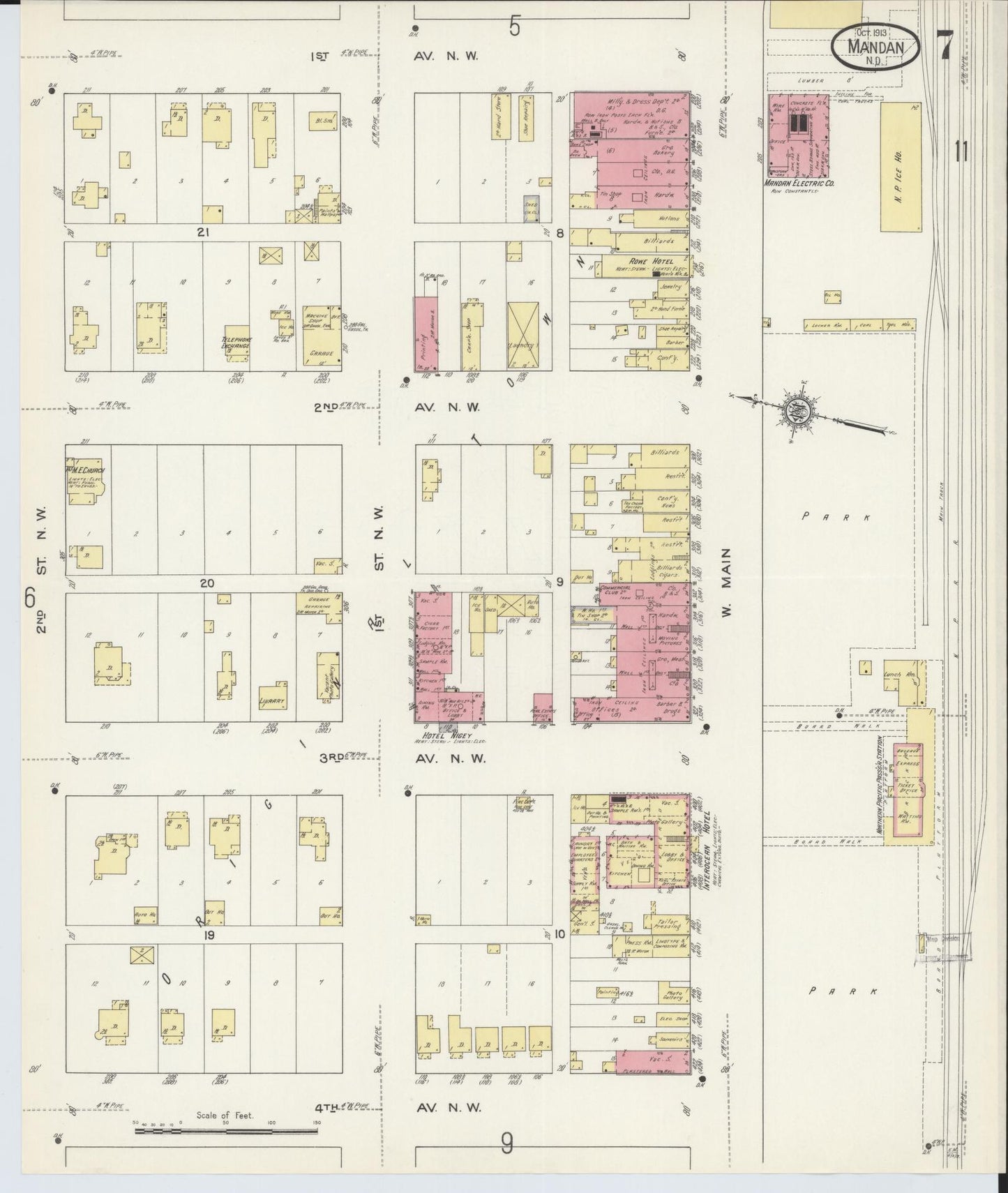 Sanborn Fire Insurance Map from Mandan, Morton County, North Dakota (1913), Sheet #0007 - Complete Map Set gallery image, historic Sanborn map, vintage wall art, North Dakota North Dakota