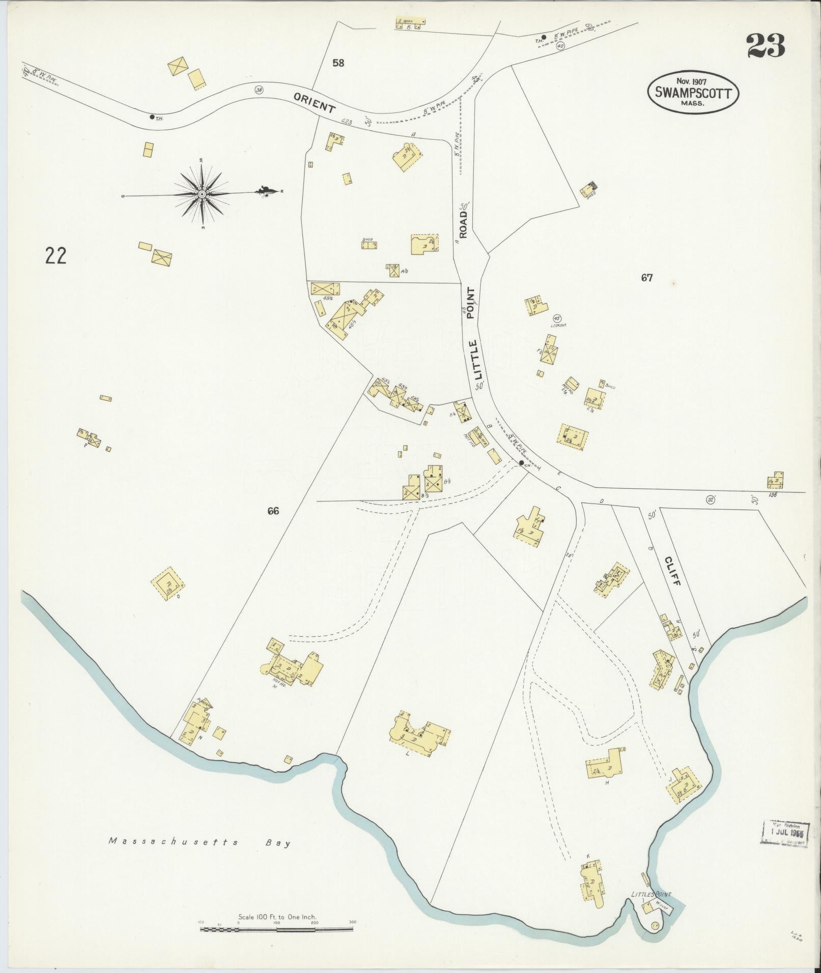 Sanborn Fire Insurance Map from Swampscott, Essex County, Massachusetts (1907), Sheet #0023 - Historic Sanborn Fire Insurance Map Print, vintage old map wall art, antique decor, genealogy gift, Massachusetts Massachusetts map