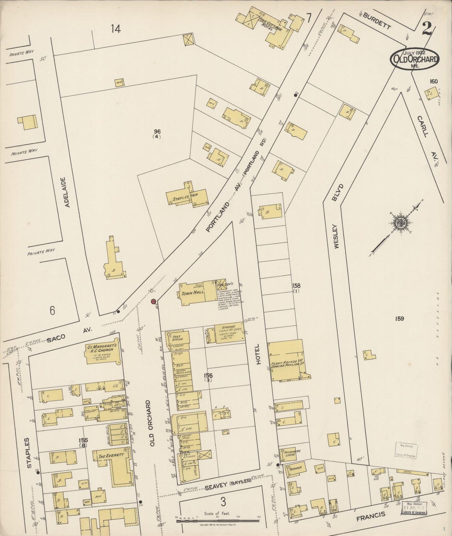 Sanborn Fire Insurance Map from Old Orchard, York County, Maine (1922), Sheet #0002 - Complete Map Set gallery image, historic Sanborn map, vintage wall art, Maine Maine