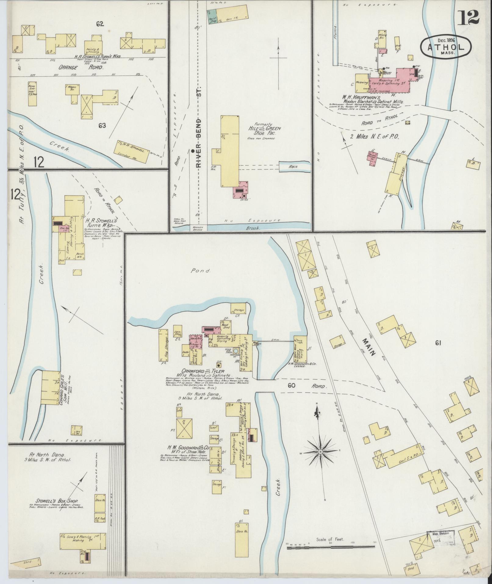 Sanborn Fire Insurance Map from Athol, Worcester County, Massachusetts (1896), Sheet #0012 - Complete Map Set gallery image, historic Sanborn map, vintage wall art, Massachusetts Massachusetts