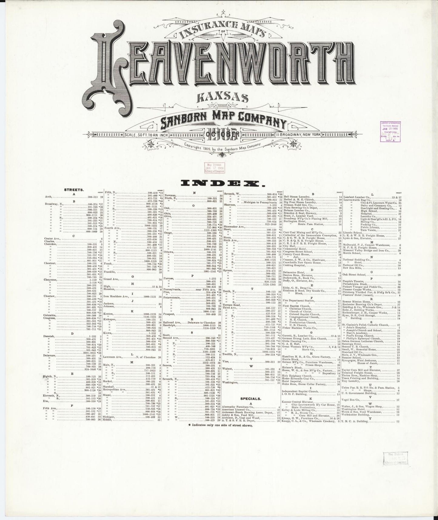 Sanborn Fire Insurance Map from Leavenworth, Leavenworth County, Kansas. (1905) – Historic Sanborn Fire Insurance Map Print