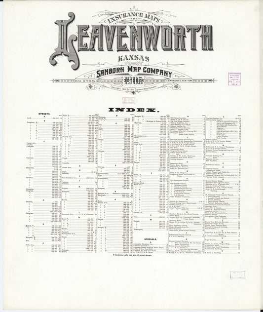 Sanborn Fire Insurance Map from Leavenworth, Leavenworth County, Kansas. (1905) – Historic Sanborn Fire Insurance Map Print
