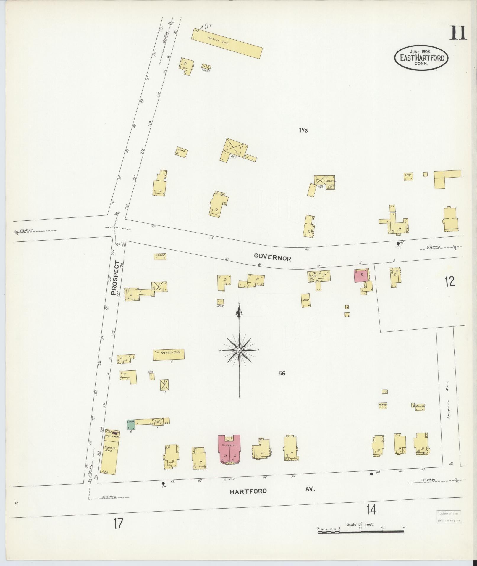 Sanborn Fire Insurance Map from East Hartford, Hartford County, Connecticut (1908), Sheet #0011 - Complete Map Set gallery image, historic Sanborn map, vintage wall art, Connecticut Connecticut