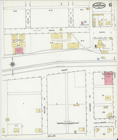 Sanborn Fire Insurance Map from Grand Prairie, Dallas County, Texas (1920), Sheet #0006 - Historic Sanborn Fire Insurance Map Print, vintage old map wall art, antique decor, genealogy gift, Texas Texas map