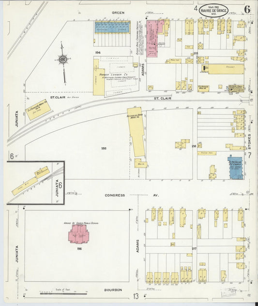 Sanborn Fire Insurance Map from Havre De Grace, Harford County, Maryland (1910), Sheet #0006 - Historic Sanborn Fire Insurance Map Print, vintage old map wall art