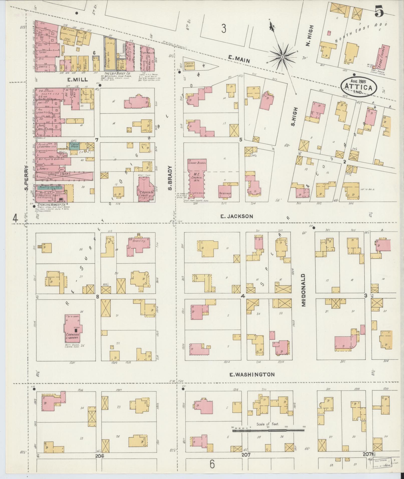 Sanborn Fire Insurance Map from Attica, Fountain County, Indiana (1905), Sheet #0005 - Complete Map Set gallery image, historic Sanborn map, vintage wall art, Indiana Indiana