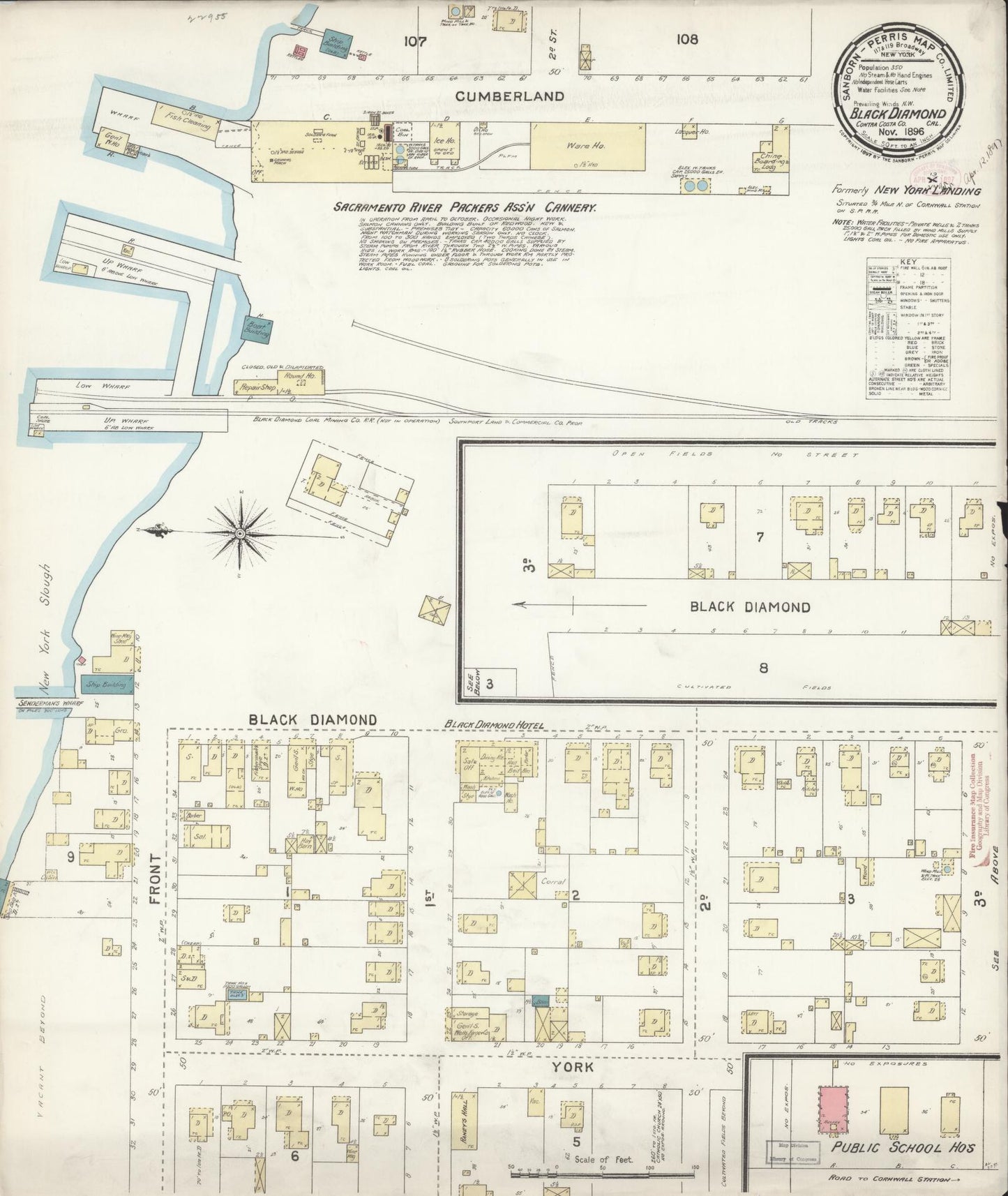 Sanborn Fire Insurance Map from Black Diamond, Contra Costa, California (1896), Sheet #0001 - Historic Sanborn Fire Insurance Map Print, vintage old map wall art, antique decor, genealogy gift, California California map