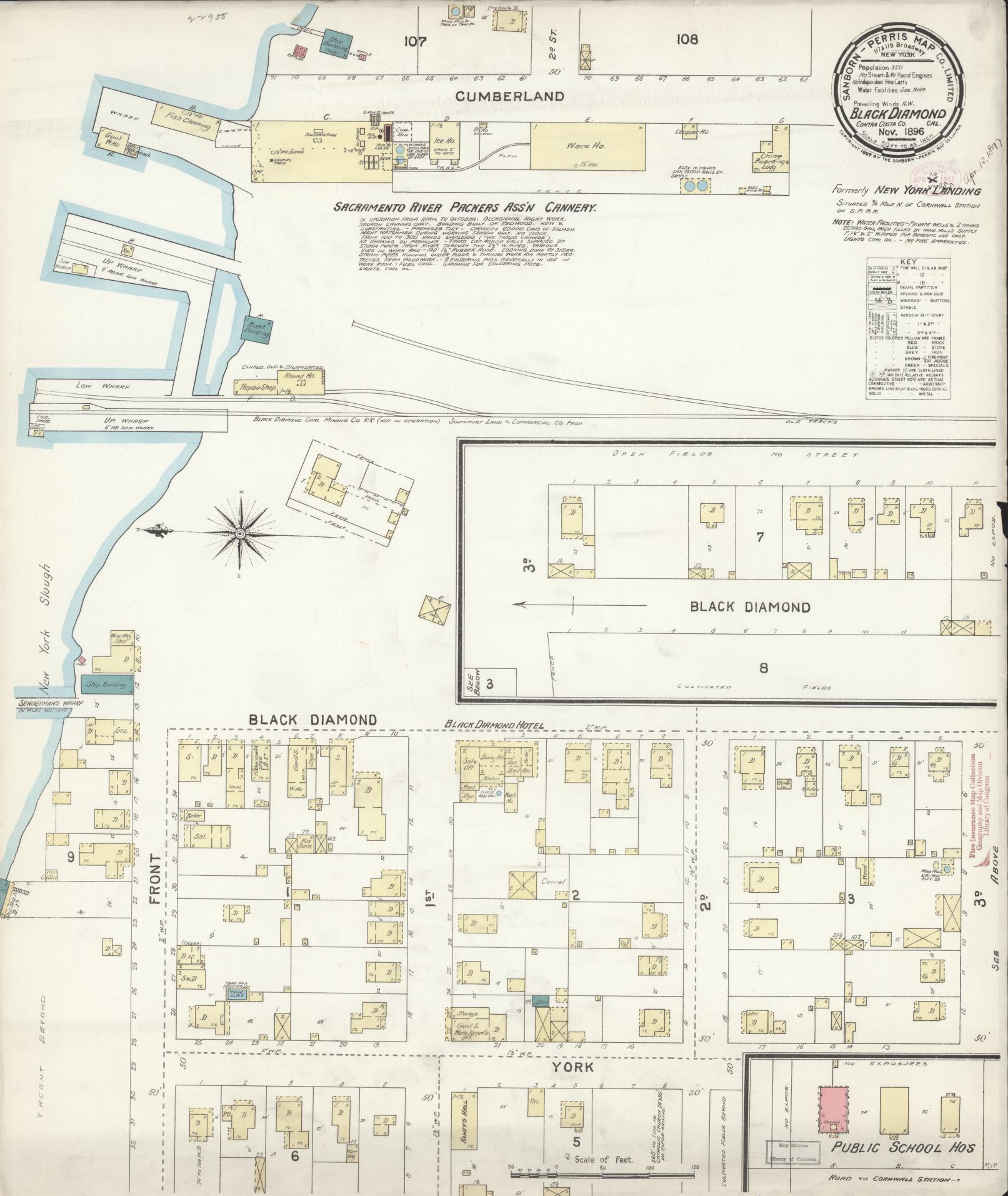 Sanborn Fire Insurance Map from Black Diamond, Contra Costa, California (1896), Sheet #0001 - Historic Sanborn Fire Insurance Map Print, vintage old map wall art, antique decor, genealogy gift, California California map