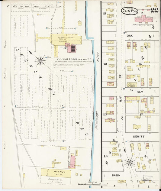 Sanborn Fire Insurance Map from Clinton, Clinton County, Iowa (1890), Sheet #0022 - Historic Sanborn Fire Insurance Map Print, vintage old map wall art