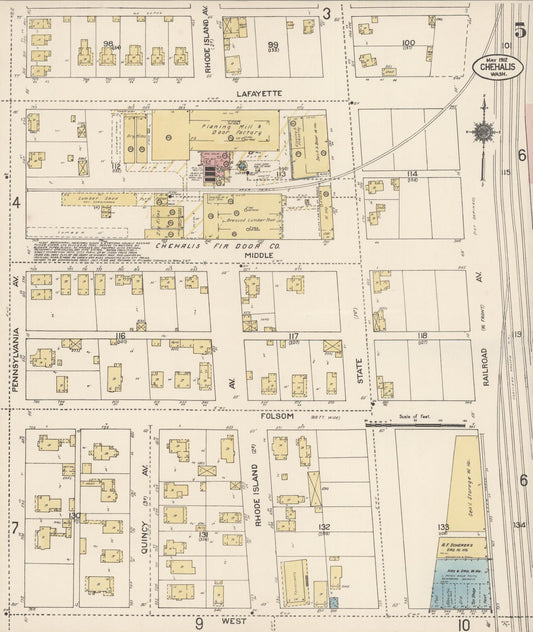 Sanborn Fire Insurance Map from Chehalis, Lewis County, Washington (1912), Sheet #0005 - Historic Sanborn Fire Insurance Map Print, vintage old map wall art, antique decor, genealogy gift, Washington Washington map