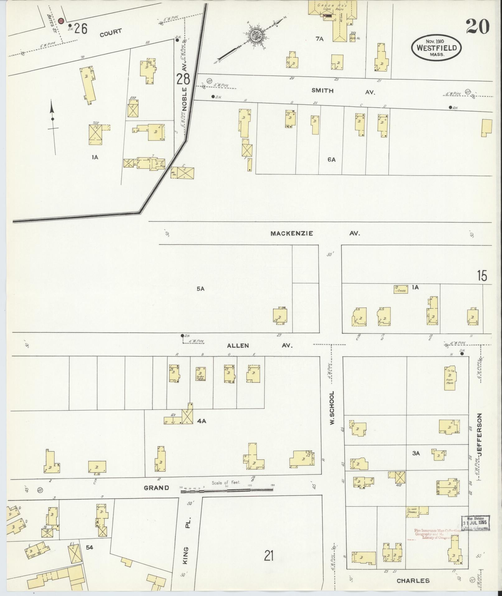 Sanborn Fire Insurance Map from Westfield, Hampden County, Massachusetts (1910), Sheet #0020 - Complete Map Set gallery image, historic Sanborn map, vintage wall art, Massachusetts Massachusetts