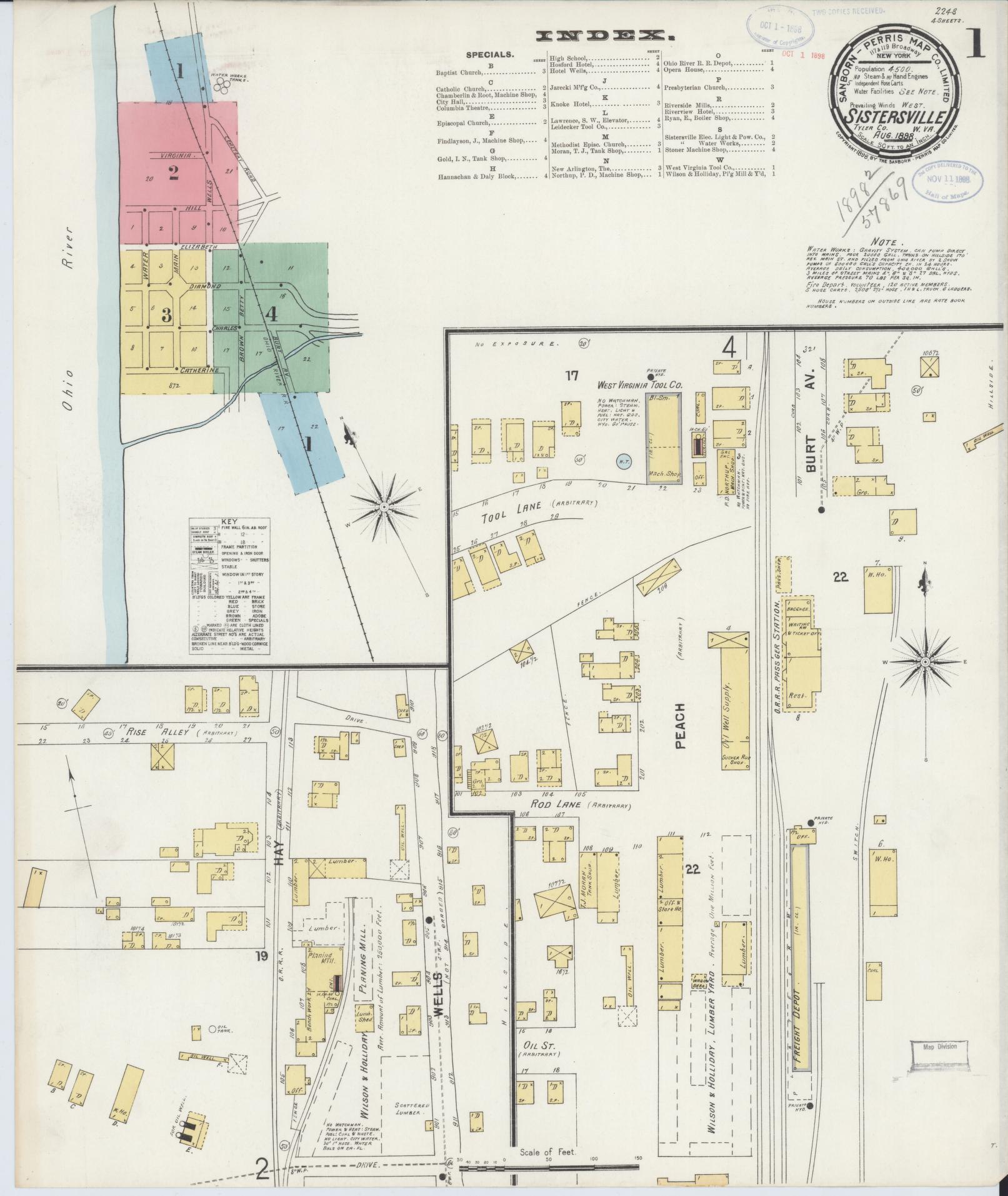 Sanborn Fire Insurance Map from Sistersville, Tyler County, West Virginia. (1898) – Historic Sanborn Fire Insurance Map Print