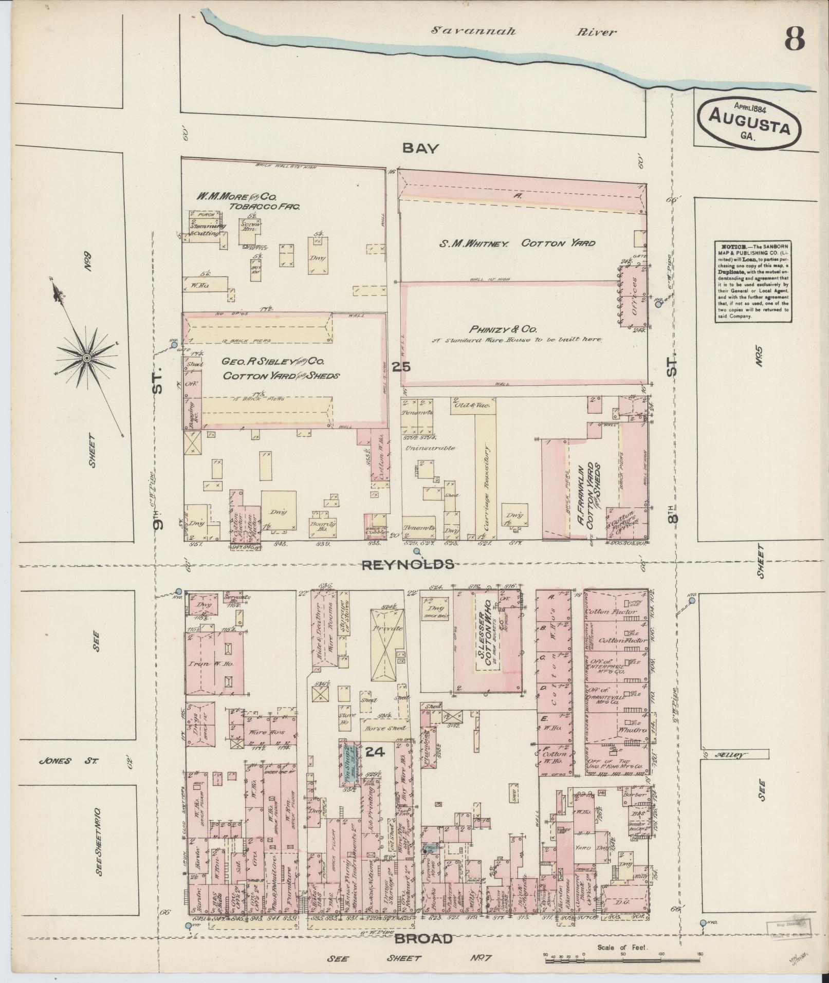 Sanborn Fire Insurance Map from Augusta, Richmond County, Georgia (1884), Sheet #0008 - Complete Map Set gallery image, historic Sanborn map, vintage wall art, Georgia Georgia