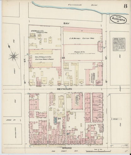 Sanborn Fire Insurance Map from Augusta, Richmond County, Georgia (1884), Sheet #0008 - Complete Map Set gallery image, historic Sanborn map, vintage wall art, Georgia Georgia