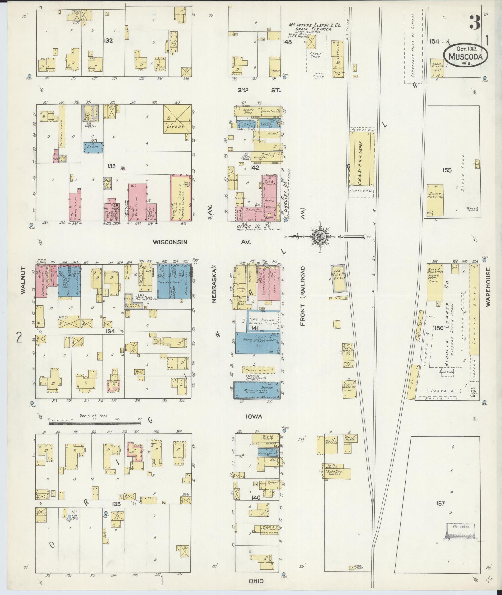Sanborn Fire Insurance Map from Muscoda, Grant County, Wisconsin (1912), Sheet #0003 - Complete Map Set gallery image, historic Sanborn map, vintage wall art, Wisconsin Wisconsin