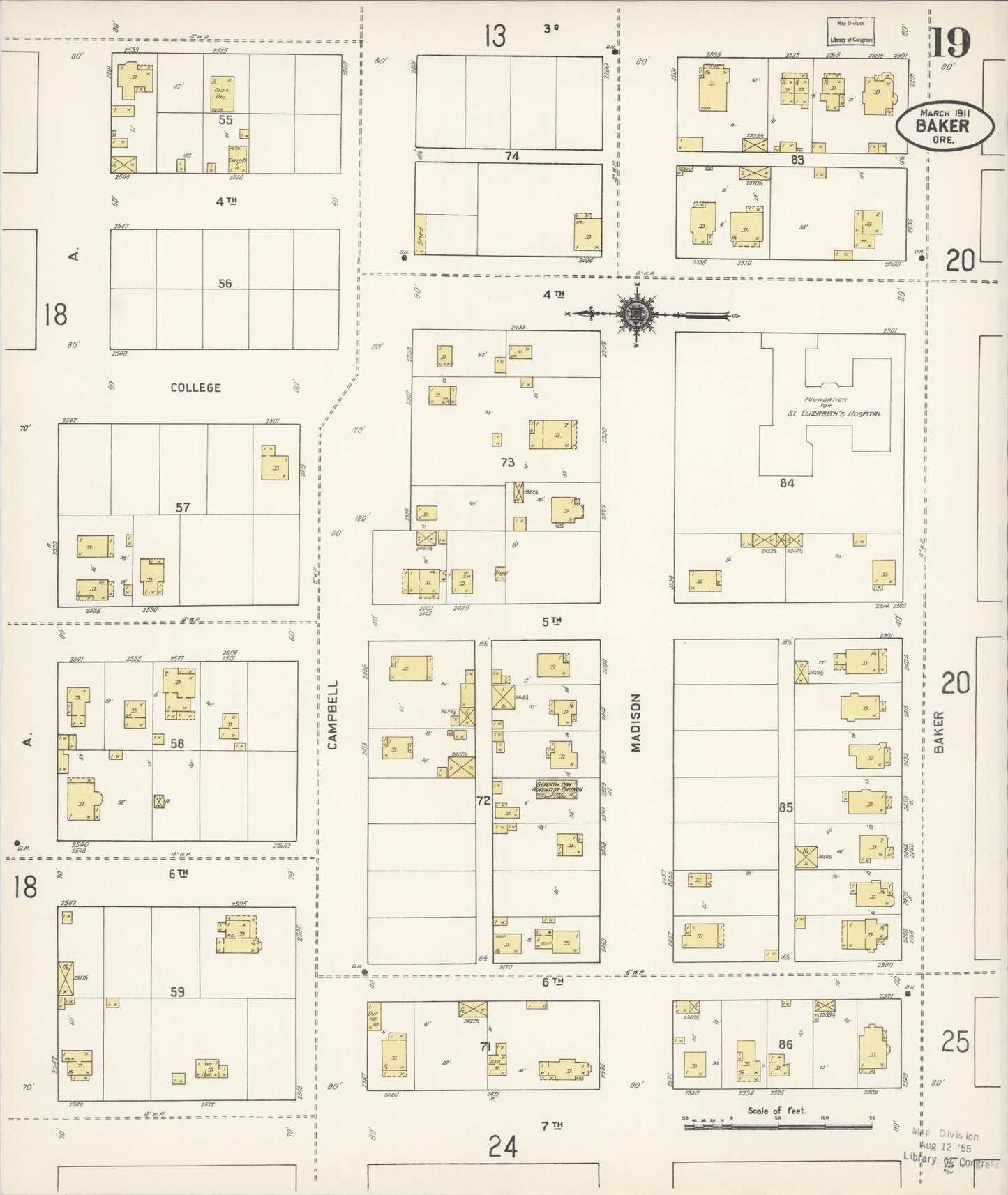 Sanborn Fire Insurance Map from Baker, Baker County, Oregon (1911), Sheet #0019 - Complete Map Set gallery image, historic Sanborn map, vintage wall art, Oregon Oregon