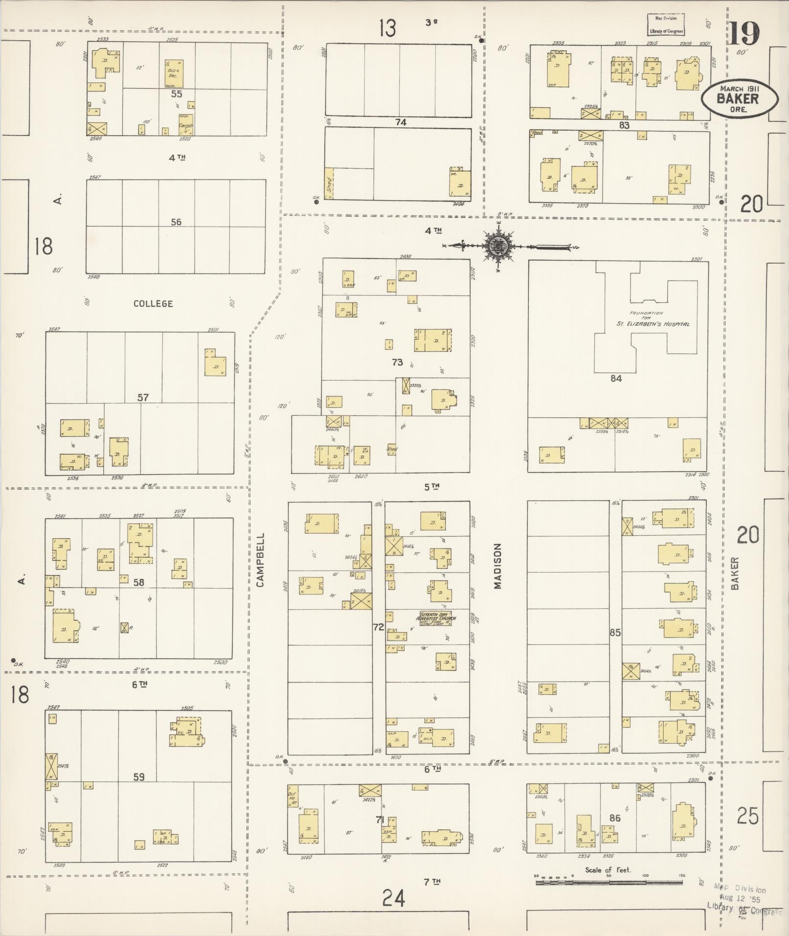 Sanborn Fire Insurance Map from Baker, Baker County, Oregon (1911), Sheet #0019 - Complete Map Set gallery image, historic Sanborn map, vintage wall art, Oregon Oregon