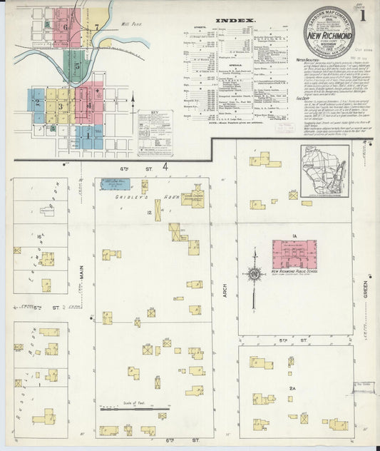 Sanborn Fire Insurance Map from New Richmond, St. Croix County, Wisconsin (1912), Sheet #0001 - Complete Map Set gallery image, historic Sanborn map, vintage wall art, Wisconsin Wisconsin
