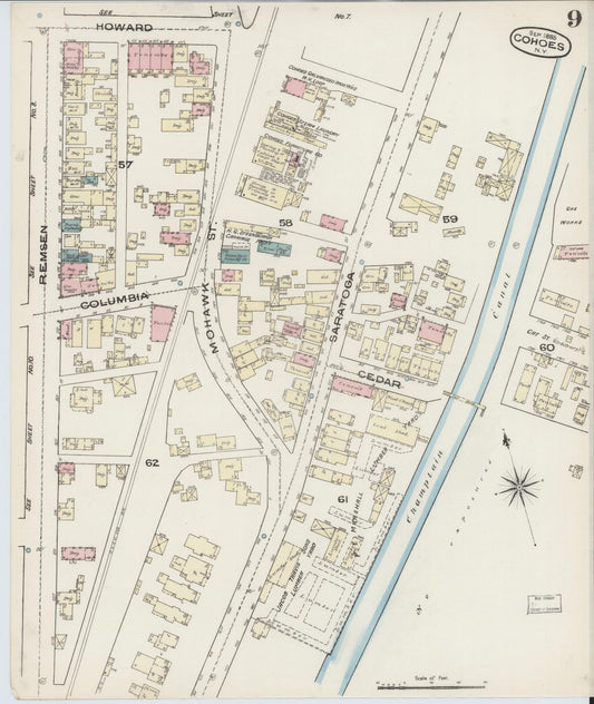 Sanborn Fire Insurance Map from Cohoes, Albany County, New York (1885), Sheet #0009 - Historic Sanborn Fire Insurance Map Print, vintage old map wall art, antique decor, genealogy gift, New York New York map